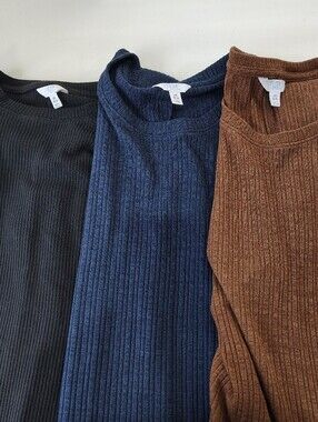 LOT OF 3  Womens XS Ribbed Maxi Column Dress BLACK NAVY BROWN BASIC CASUAL COMFY